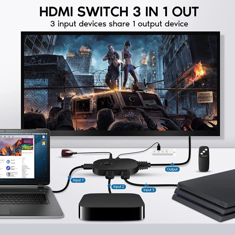 OZQ2-3 4K HDMI 2.0 3 In 1 Out Video Switcher, OZQ2-3