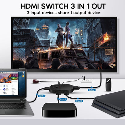 OZQ2-3 4K HDMI 2.0 3 In 1 Out Video Switcher, OZQ2-3