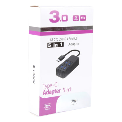 BYL-1901T 5 in 1 USB-C / Type-C to USB3.0x4+USB-C / Type-C HUB Adapter, BYL-1901T