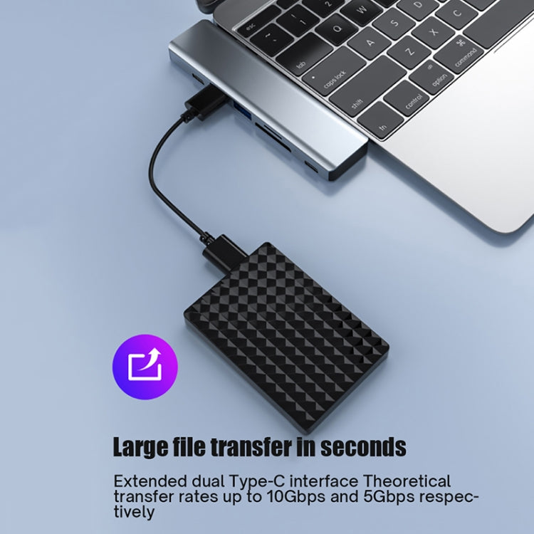 BYL-2101 7 in 1 Dual USB-C / Type-C to USB Docking Station HUB Adapter, BYL-2101