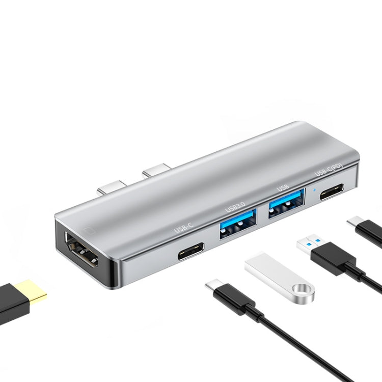 YG-2102 5 in 1 Dual USB-C / Type-C to USB Docking Station HUB Adapter, YG-2102