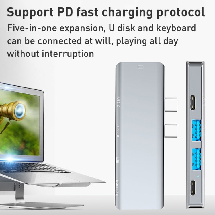 YG-2102 5 in 1 Dual USB-C / Type-C to USB Docking Station HUB Adapter, YG-2102