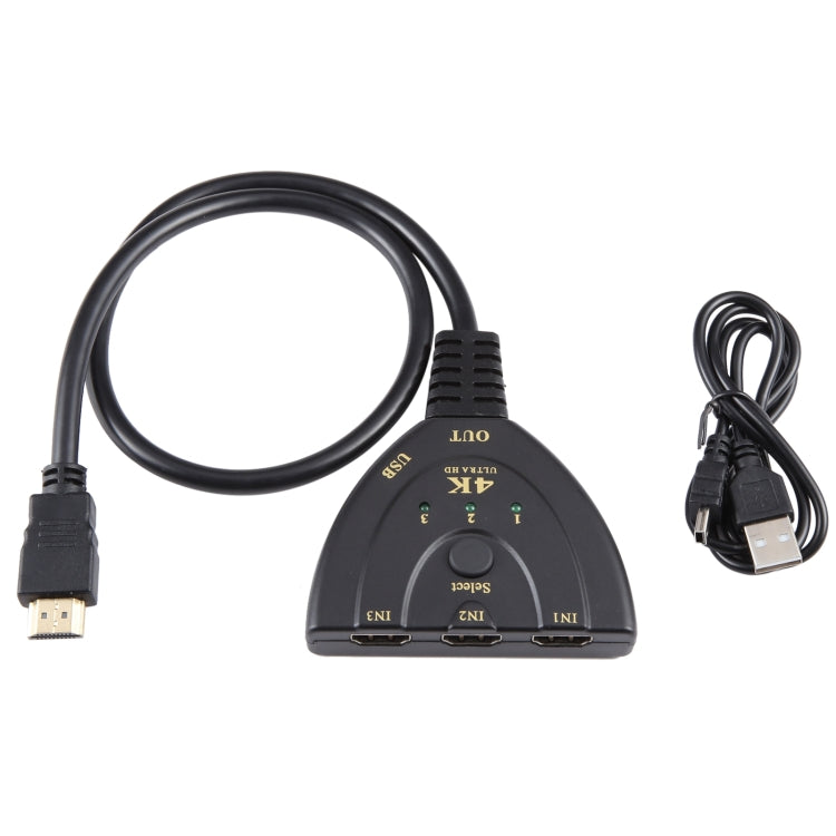 3 x 1 4K 30Hz HDMI Switcher with Pigtail HDMI Cable, Support External Power Supply, External Power Supply
