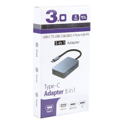 BYL-2316 5 in 1 USB-C / Type-C to USB3.0 & Type-C Multifunctional Docking Station HUB Adapter, BYL-2316