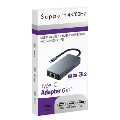 BYL-2308 6 in 1 USB-C / Type-C to USB3.2 + Gigabit Internet + HDTV HUB Adapter, BYL-2308
