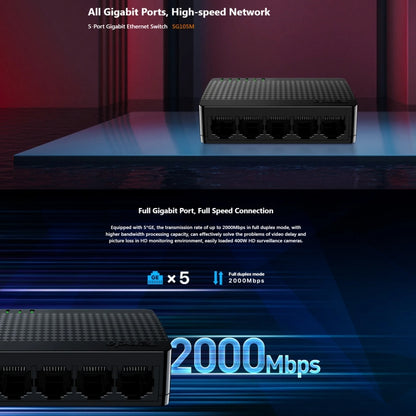 Tenda SG105M All Gigabit Ports High-speed Network 5-Port Ethernet Switch 1000Mbps Fast LAN HUB, SG105M