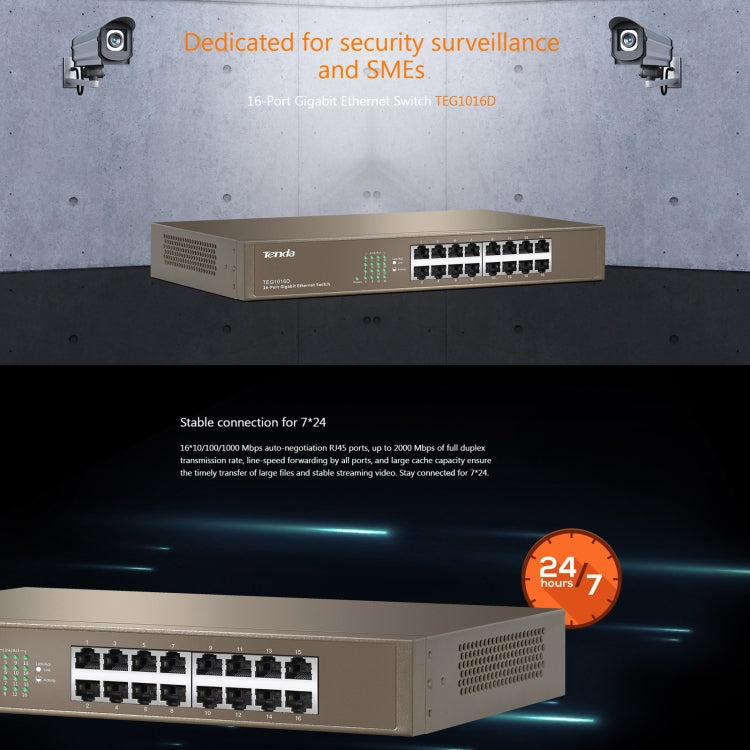 Tenda TEG1016D Desktop v6.0 16-Port Gigabit Ethernet Switch 6KV Lightning Protect, TEG1016D