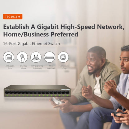 Tenda TEG1016M Desktop Metal 16-Port Gigabit Ethernet Switch Fast Establish High-Speed Network, TEG1016M