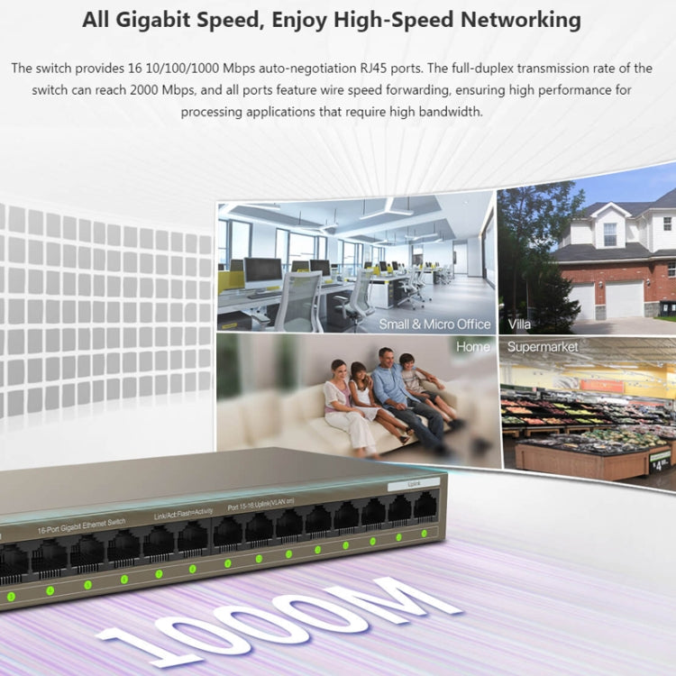 Tenda TEG1016M Desktop Metal 16-Port Gigabit Ethernet Switch Fast Establish High-Speed Network, TEG1016M