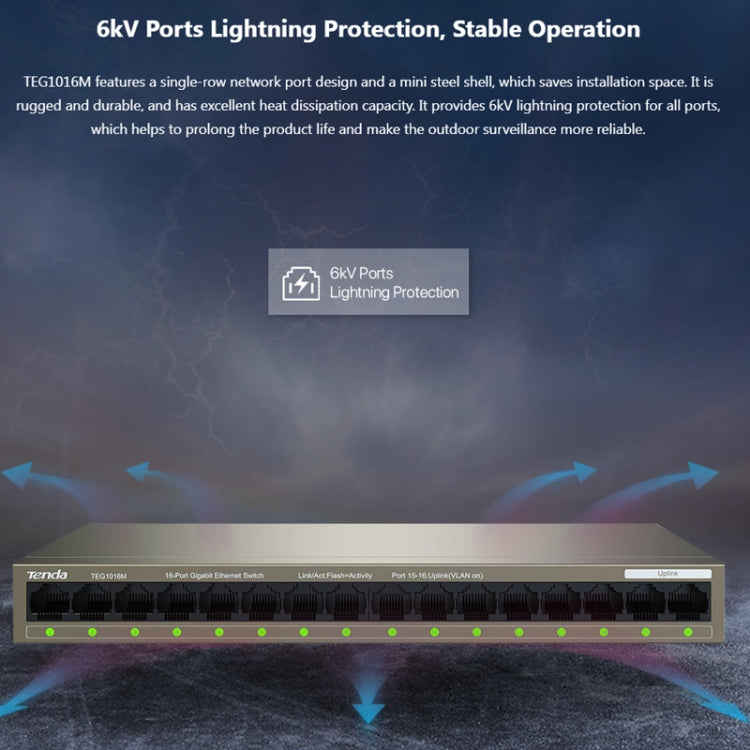 Tenda TEG1016M Desktop Metal 16-Port Gigabit Ethernet Switch Fast Establish High-Speed Network, TEG1016M