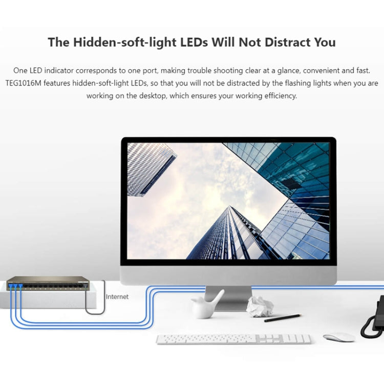Tenda TEG1016M Desktop Metal 16-Port Gigabit Ethernet Switch Fast Establish High-Speed Network, TEG1016M