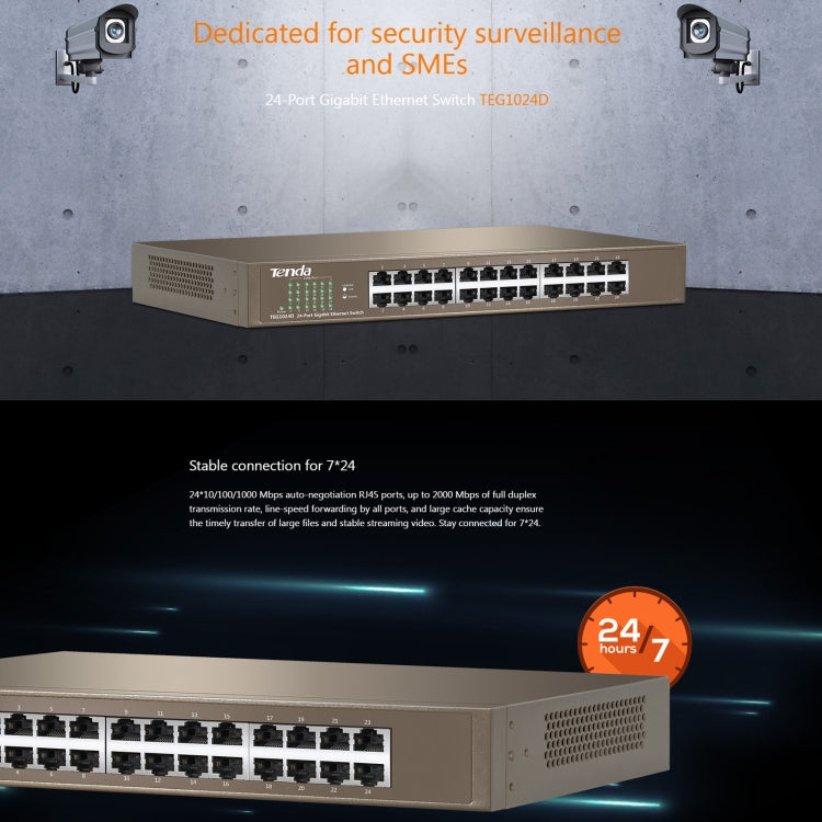 Tenda TEG1024D Desktop v7.0 24-Port Gigabit Ethernet Switch 6KV Lightning Protect, TEG1024D
