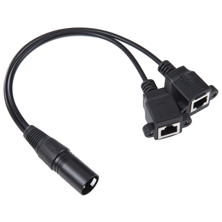 3-pin XLR Male to 2 x RJ45 Female Ethernet LAN Network Extension Cable, Cable Length: 30cm, 3-pin XLR Male to 2 x RJ45 Female