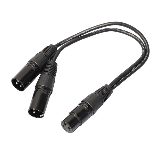 30cm 3 Pin XLR CANNON 1 Female to 2 Male Audio Connector Adapter Cable for Microphone / Audio Equipment, 1 Female to 2 Male Black