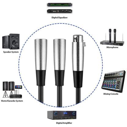 30cm Metal Head 3 Pin XLR CANNON 1 Female to 2 Male Audio Connector Adapter Cable for Microphone / Audio Equipment, 1 Female to 2 Male