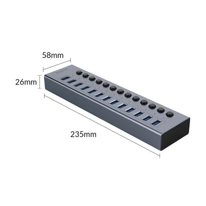 ORICO BT2U3-13AB-GY-BP Multi-Ports Individual Switches HUB, UK Plug, 13AB
