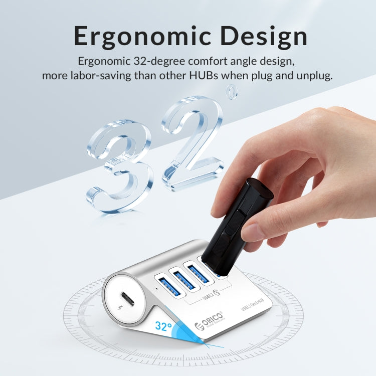 ORICO M3U4 Aluminum Alloy 4-Port USB 3.2 Gen1 5Gbps HUB, M3U4 5Gbps