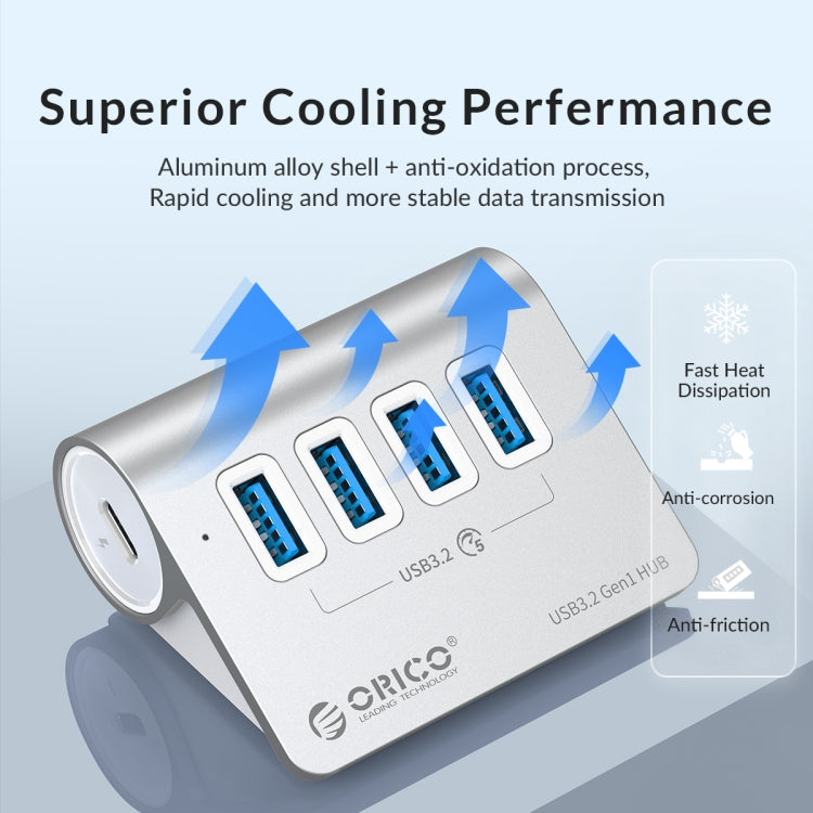 ORICO M3U4 Aluminum Alloy 4-Port USB 3.2 Gen1 5Gbps HUB, M3U4 5Gbps
