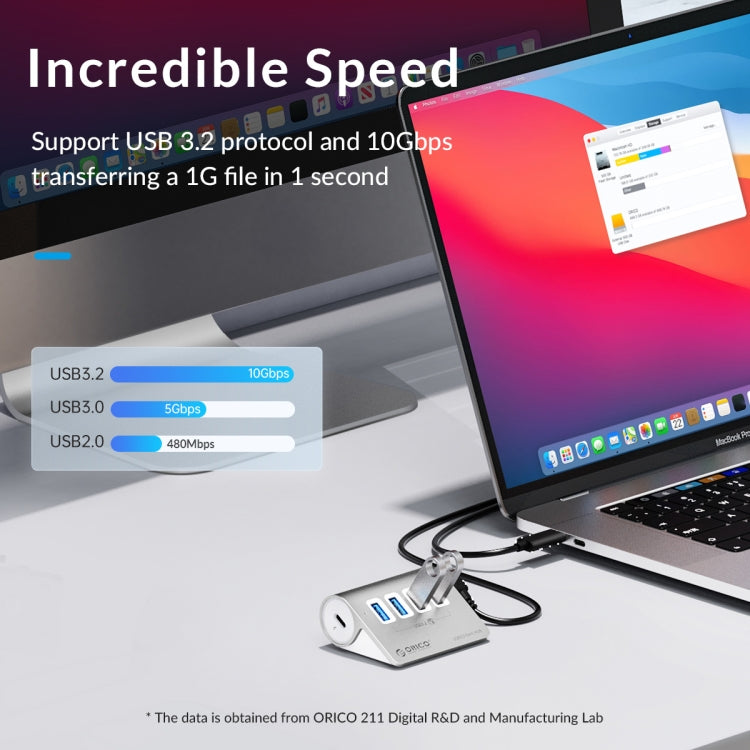 ORICO M3U4 Aluminum Alloy 4-Port USB 3.2 Gen1 10Gbps HUB, M3U4 10Gbps