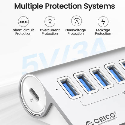 ORICO M3U7 Aluminum Alloy 7-Port USB 3.2 Gen1 5Gbps HUB with 0.5m Cable, M3U7 0.5m