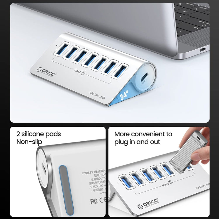 ORICO M3U7 Aluminum Alloy 7-Port USB 3.2 Gen1 5Gbps HUB with 0.5m Cable, M3U7 0.5m