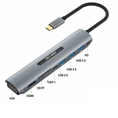 V216 9 in 1 USB-C / Type-C to PD + 3 x USB 3.0 + USB-C / Type-C + SD + TF + HDMI + VGA HUB Adapter, V216