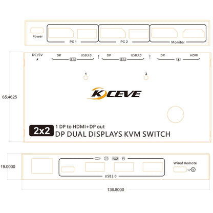 KC-KVM212DH 4K 60HZ USB3.0 DP Dual Display KVM Switcher with MST Dual Screen Extension Replication, KC-KVM212DH