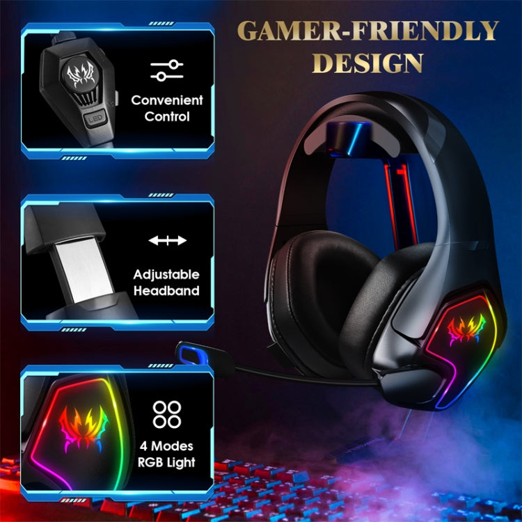 KOTION EACH G3000 3.5mm & USB Plug Stereo RGB Light Gaming Headset with Omni-directional Mic, Cable Length: 1.9m, G3000