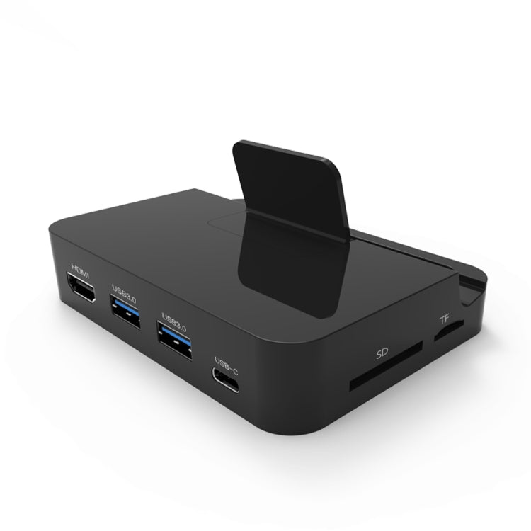 9138 6 in 1 USB-C / Type-C to 4K HDMI + 2 x USB 3.0 + Type-C + SD / TF Card Reader Multifunctional HUB Docking Station with Holder