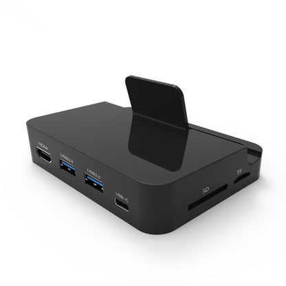 9138 6 in 1 USB-C / Type-C to 4K HDMI + 2 x USB 3.0 + Type-C + SD / TF Card Reader Multifunctional HUB Docking Station with Holder
