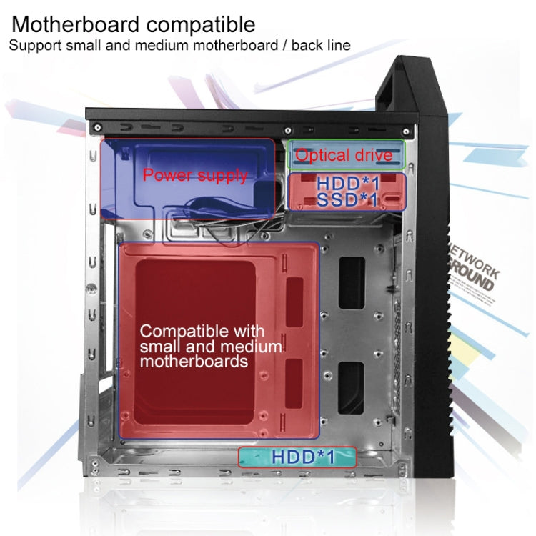 Business Road 3 USB 2.0 Main Chassis 353x160x399mm M-ATX / ATX / Mini-ITX PC Desktop Computer Case, Business Road 3