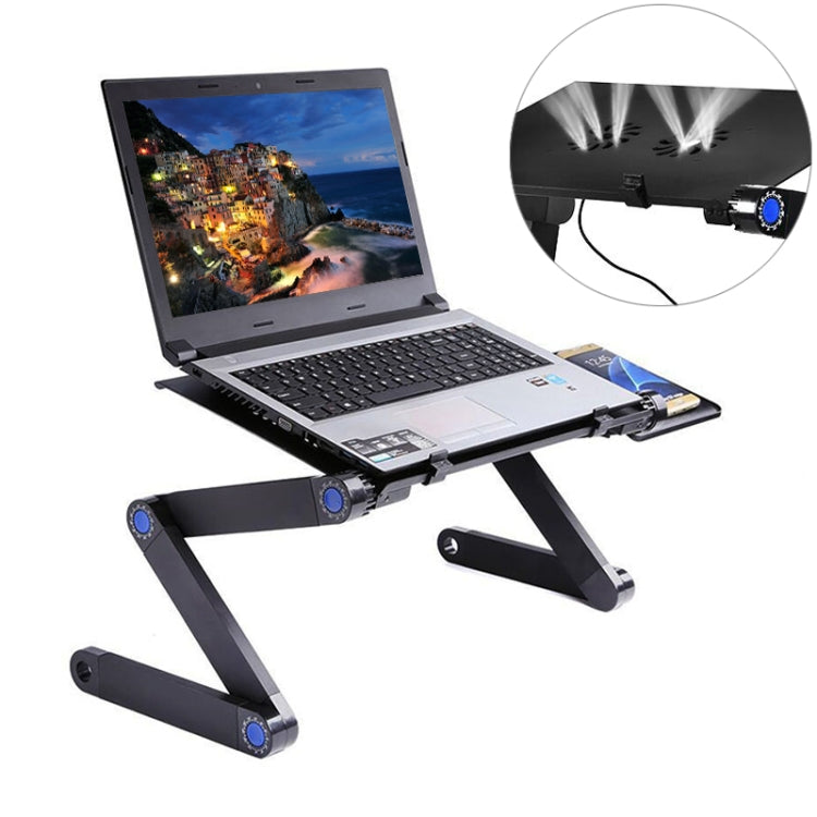 Portable 360 Degree Adjustable Foldable Aluminium Alloy Desk Stand with Double CPU Fans & Mouse Pad for Laptop / Notebook, with Mouse Pad & 2 Cooling Fan