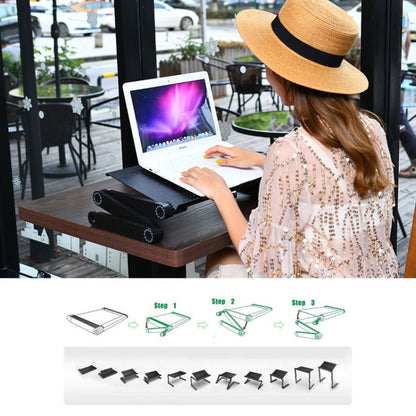 Portable 360 Degree Adjustable Foldable Aluminium Alloy Desk Stand with Double CPU Fans & Mouse Pad for Laptop / Notebook, with Mouse Pad & 2 Cooling Fan
