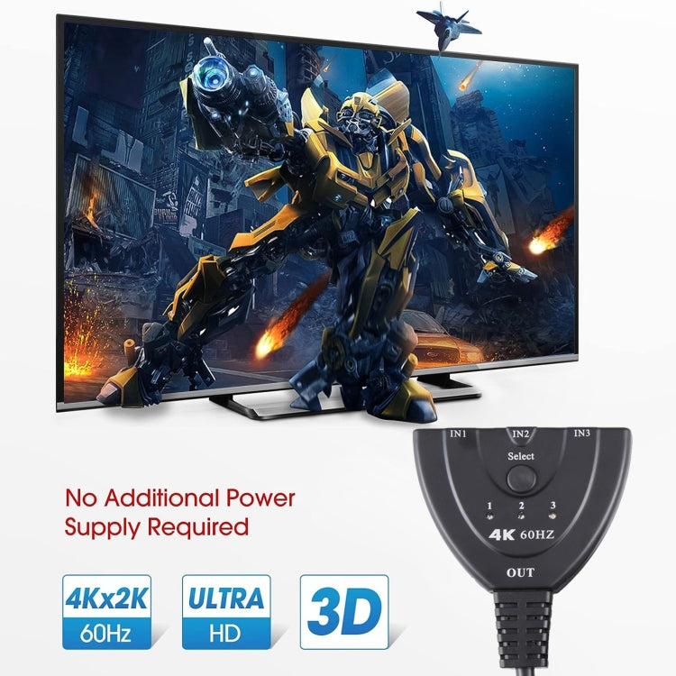 3 x 1 4K 60Hz HDMI Switcher with Pigtail HDMI Cable, YUV4:4:4 HDR