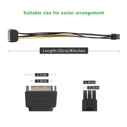 20cm SATA 15 Pin to 6 Pin PCI Express Graphics Video Card Sata Power Cable, SATA 15 Pin to 6 Pin Female