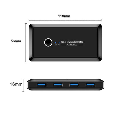 UK204V Drive-free USB 3.0 Switch Selector 2 USB Ports Sharing 4 USB Ports Switcher Adapter for Mouse, Keyboard, Printer
