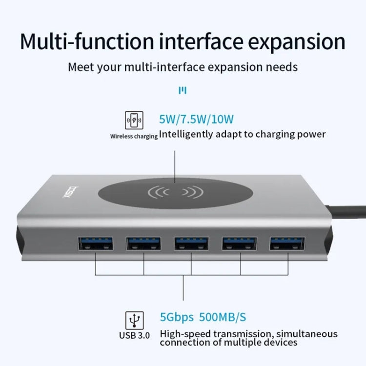 1093 13 in 1 USB HUB Type-C Docking Station with Wireless Charger Function, 1093