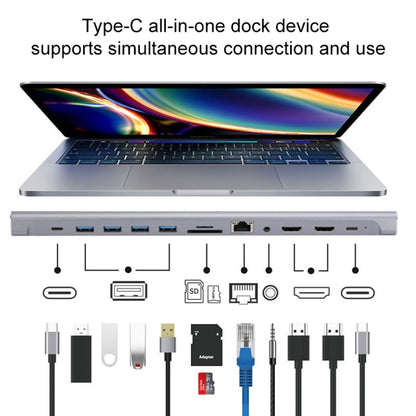 12 in 1 Type-C to Dual HDMI Docking Station, 12 in 1
