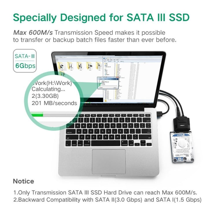 UGREEN USB 3.0 to SATA Adapter Cable Converter for 2.5 / 3.5 inch Hard Drive Disk HDD and SSD, Support UASP SATA 3.0, USB 3.0 to SATA