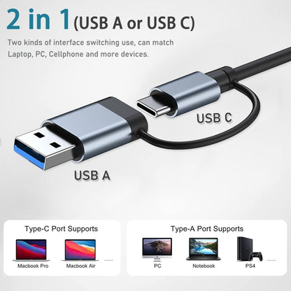 BYL-2207TU 2 in 1 USB + Type-C to RJ45 Docking Station HUB Adapter, BYL-2207TU