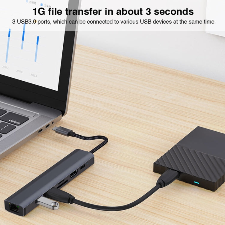 BYL-2303 7 in 1 USB-C / Type-C to USB Multifunctional Docking Station HUB Adapter, BYL-2303