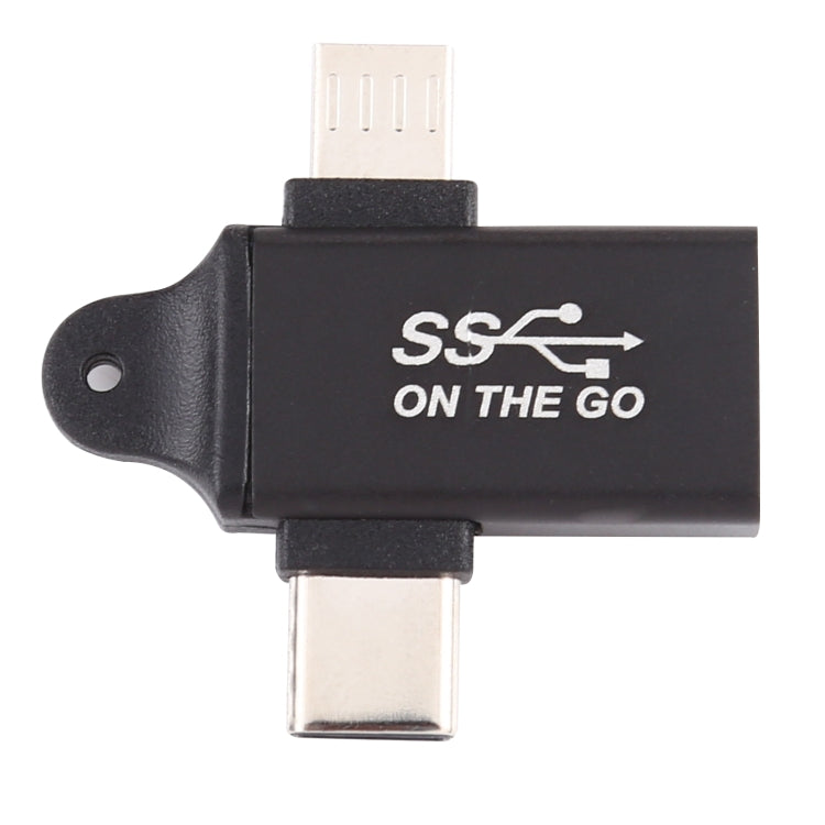 USB 3.0 Female to Type-C / USB-C Male + Micro Male Aluminium Alloy Adapter, USB 3.0 Female to Type-C Male + Micro Male