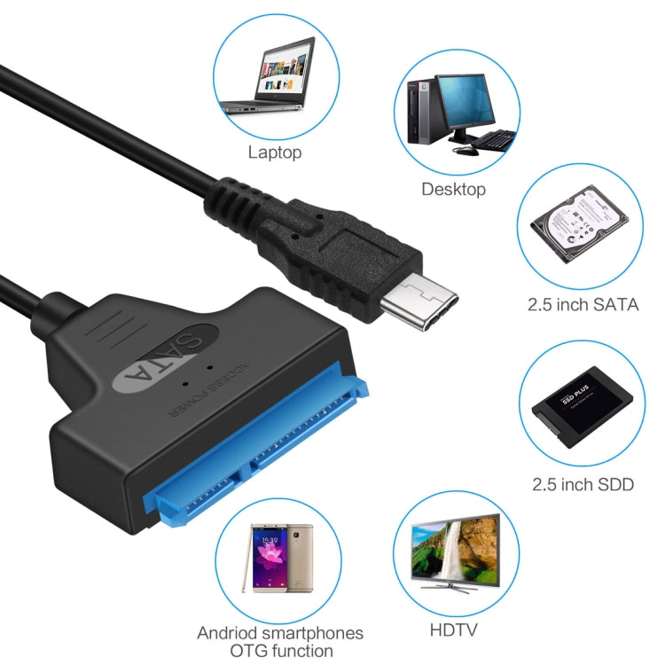USB-C / Type-C 3.1 Male to SATA (15 Pin + 7 Pin) HDD Data Converter Cable, Length: 20cm, Type-C to SATA