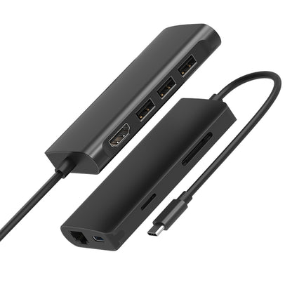 9591C 8 In 1 USB 3.0 x3 + SD / TF Card + HDMI + RJ45 + Type-C / USB-C (PD) Multi-function HUB Converter Dock Station