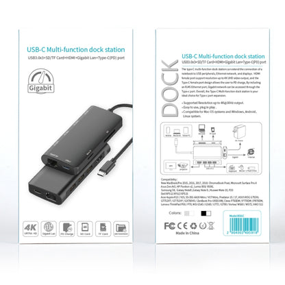 9591C 8 In 1 USB 3.0 x3 + SD / TF Card + HDMI + RJ45 + Type-C / USB-C (PD) Multi-function HUB Converter Dock Station