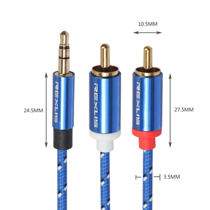 REXLIS 3610 3.5mm Male to Dual RCA Gold-plated Plug Blue Cotton Braided Audio Cable for RCA Input Interface Active Speaker, Length: 0.5m, Length: 0.5m