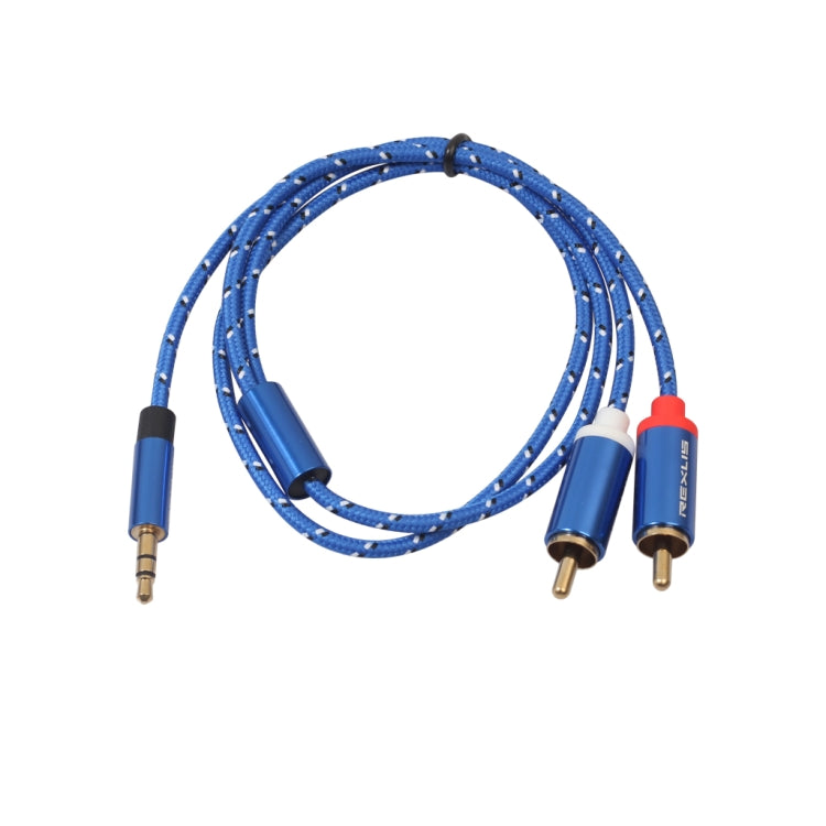 REXLIS 3610 3.5mm Male to Dual RCA Gold-plated Plug Blue Cotton Braided Audio Cable for RCA Input Interface Active Speaker, Length: 0.5m, Length: 0.5m