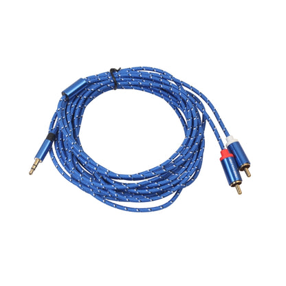 REXLIS 3610 3.5mm Male to Dual RCA Gold-plated Plug Blue Cotton Braided Audio Cable for RCA Input Interface Active Speaker, Length: 5m, Length: 5m