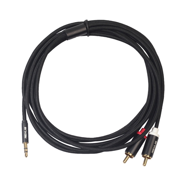 REXLIS 3635 3.5mm Male to Dual RCA Gold-plated Plug Black Cotton Braided Audio Cable for RCA Input Interface Active Speaker, Length: 3m, Length: 3m