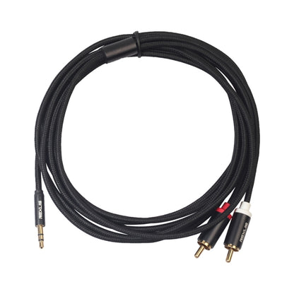 REXLIS 3635 3.5mm Male to Dual RCA Gold-plated Plug Black Cotton Braided Audio Cable for RCA Input Interface Active Speaker, Length: 3m, Length: 3m